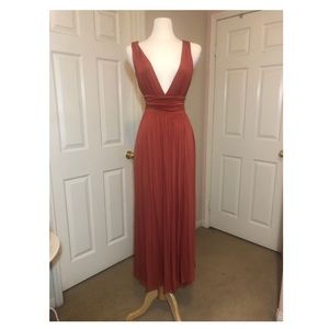 Orange Maxi dress plunging neckline